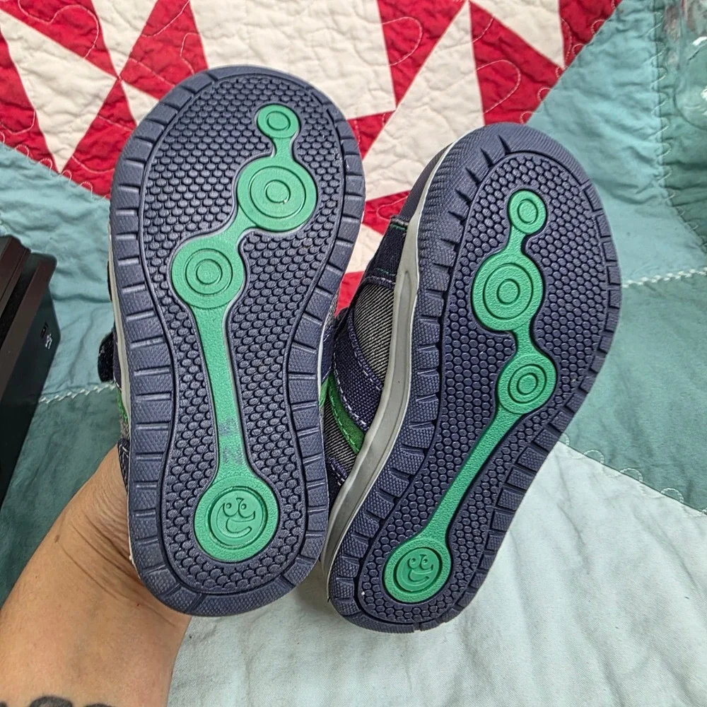Surprize by Stride Rite Tanner Boys Blue Green Hook Loop Sneakers SZ208 Size 8